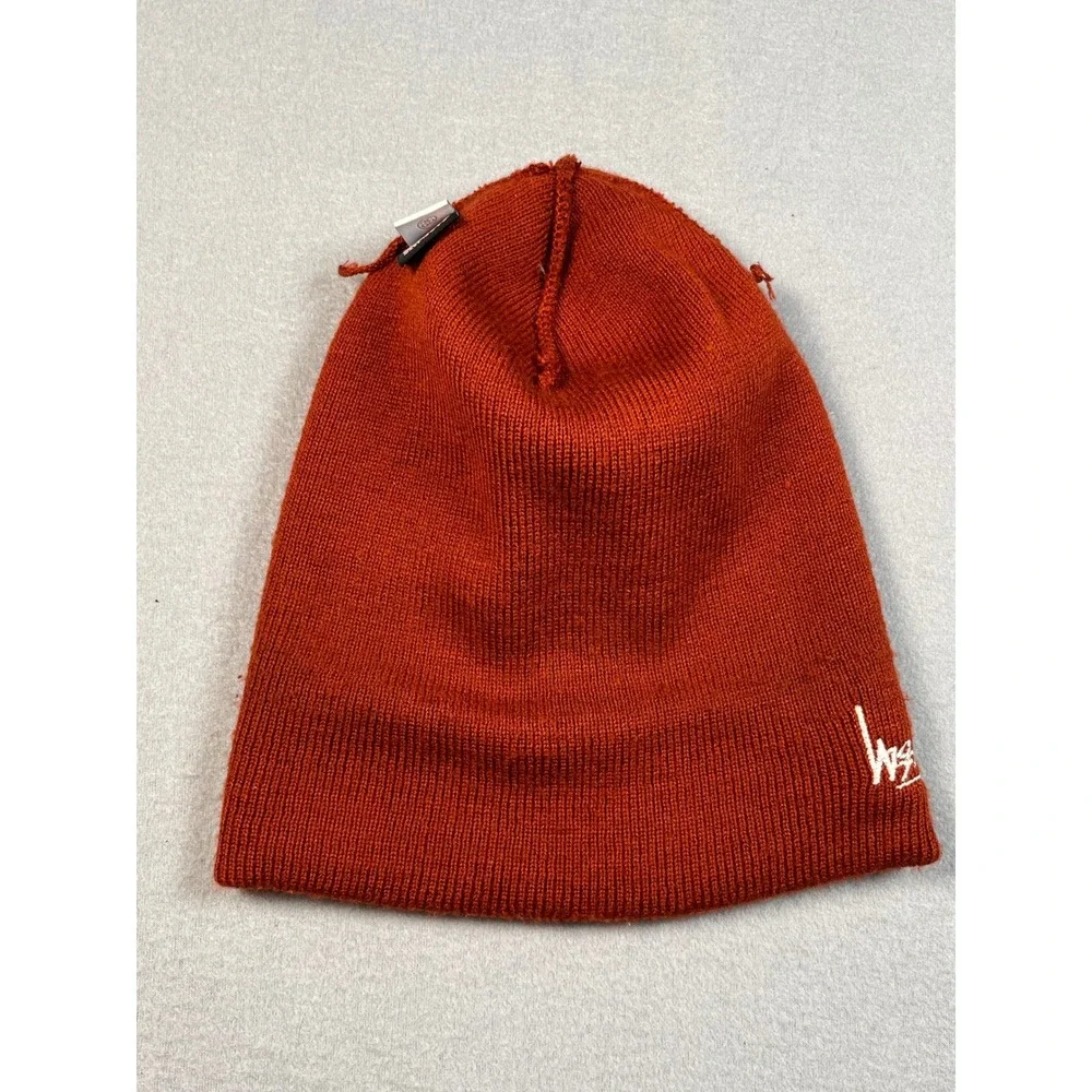 Stussy Beanie Red Knit Logo Embroidered Made in USA‎ Winter Hat